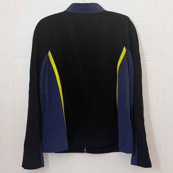 Vintage St. John Gold Label Blue & Black Bomber Jacket Size L - Picture 3 of 3